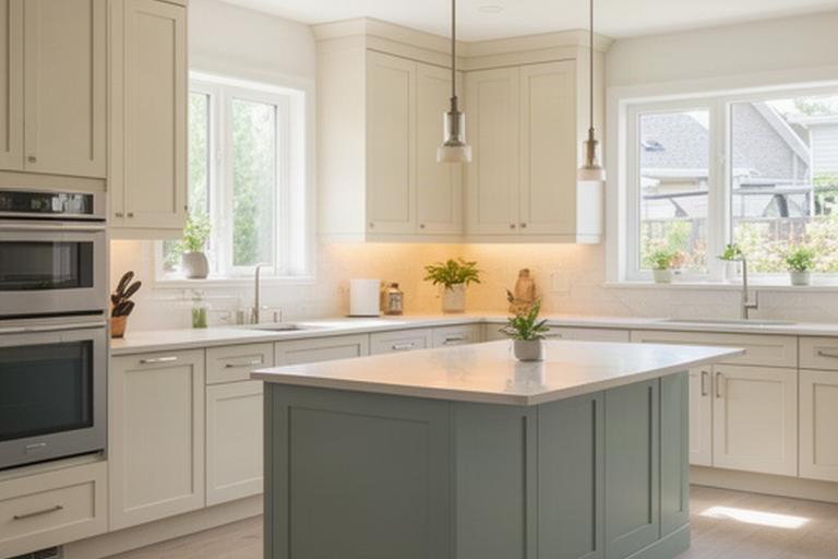 Bright completed kitchen renovation in a Woolwich home with pale cabinetry and a central island